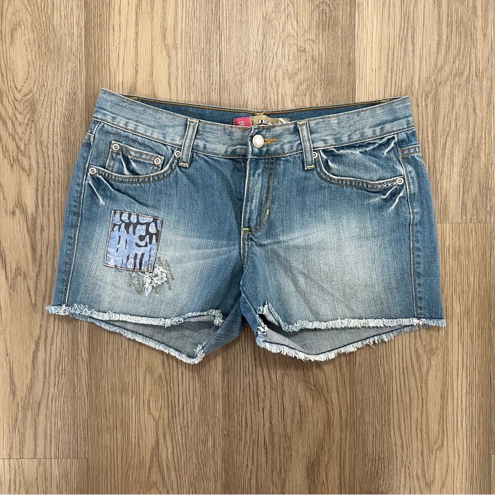 Old Navy Y2K Ultra Low Waist Patchwork Distressed Denim Shorts Size 6